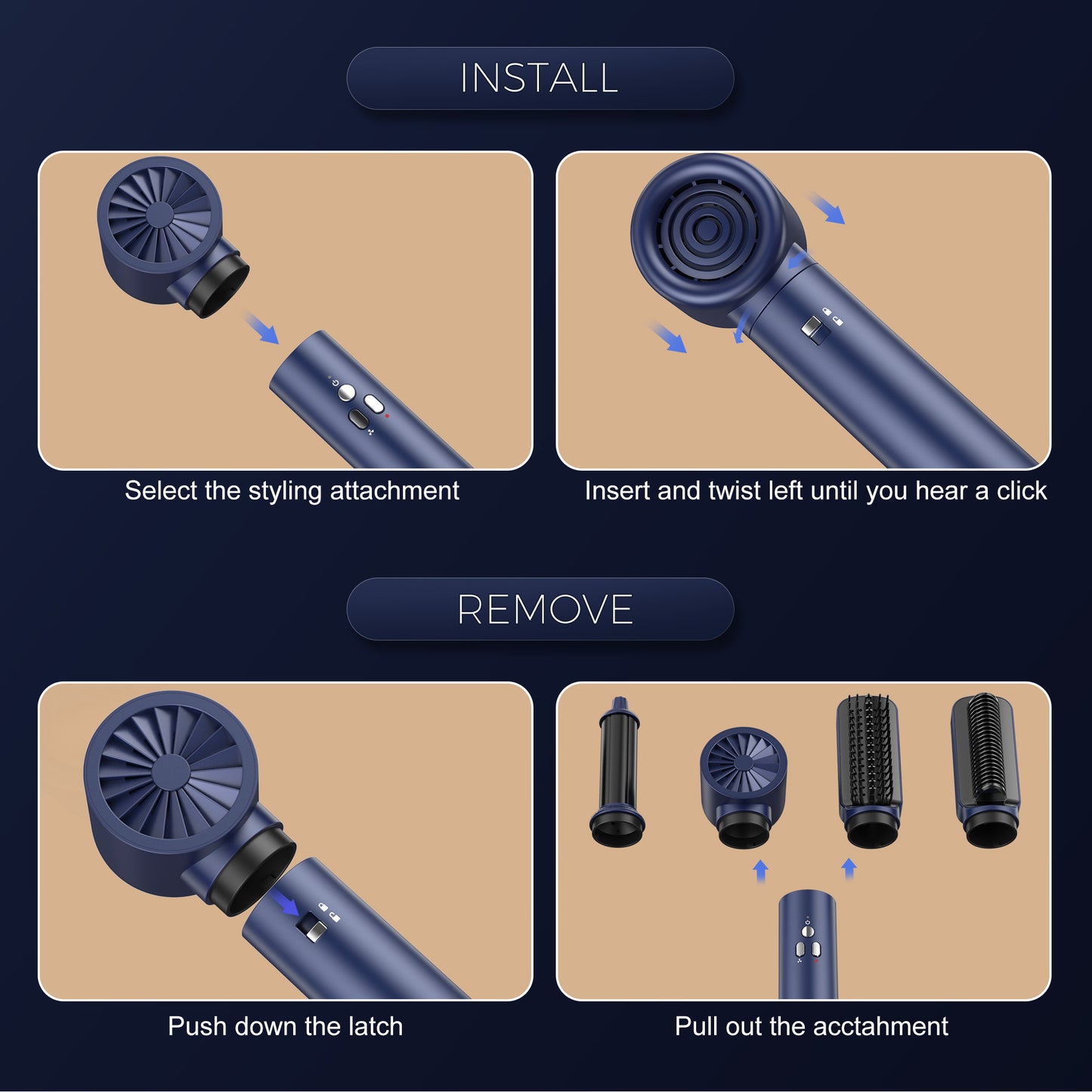 Techmeri 4 in 1 Hair Dryer & Hair Styling Tools Suit(Navy Blue)