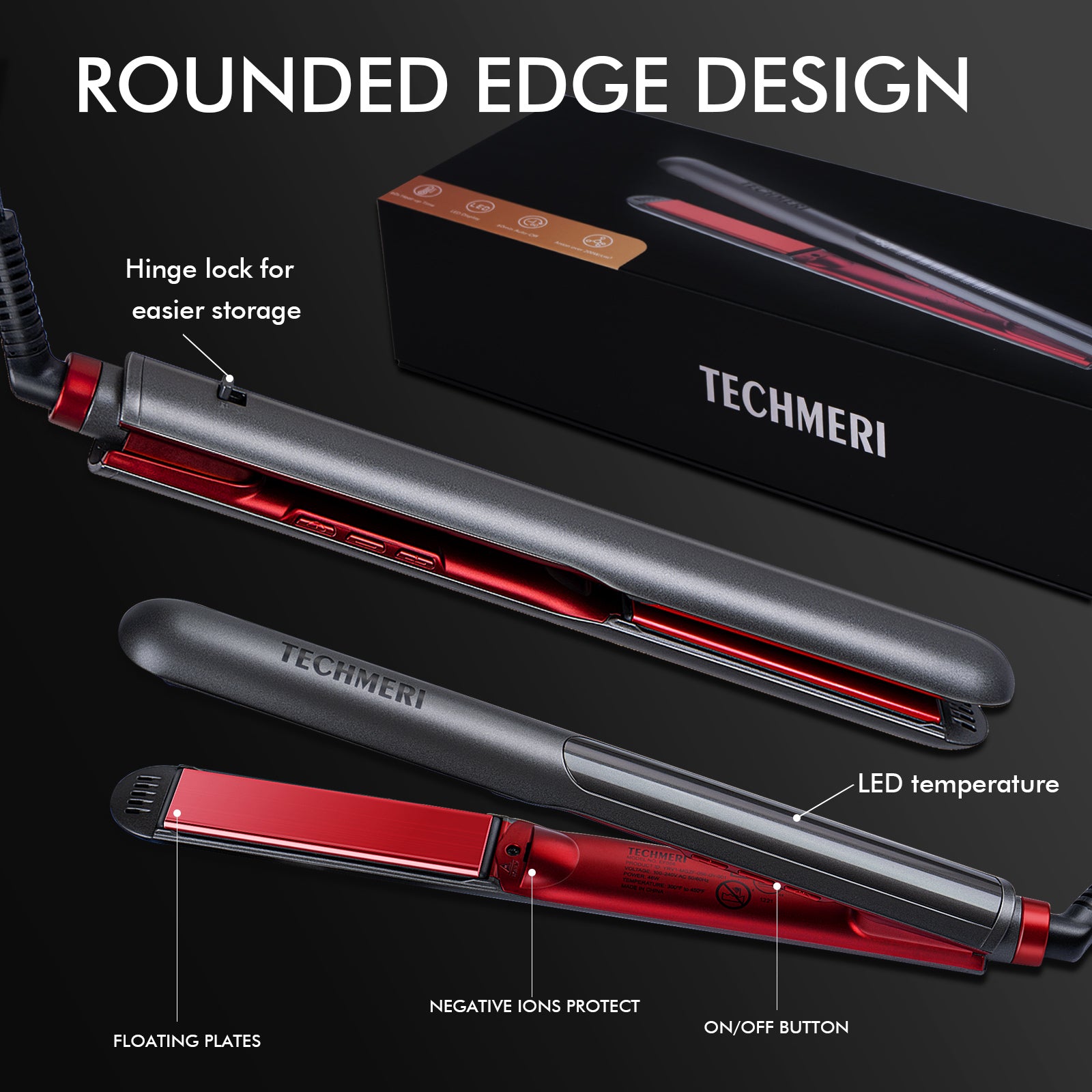 Ceramic Hair Straightener with Adjustable Temperature Control TECHMERI